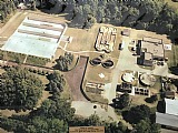 Aerial view of industrial water treatment facility.